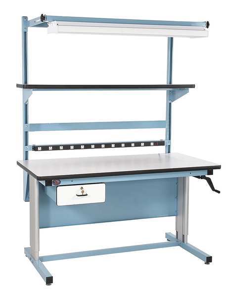 Pro-Line Hand Crank Ergonomic Work Benches, Laminate, 72" W, 30" to 42" Height, 330 lb., Cantilever BIB17