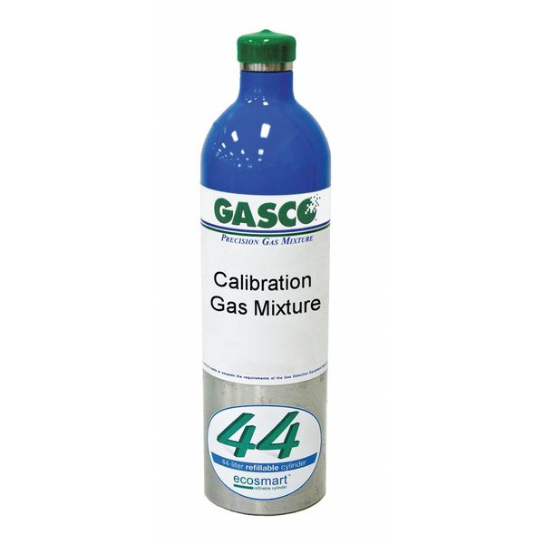 Gasco Calibration Gas, Carbon Monoxide, Hexane, Hydrogen Sulfide, Nitrogen, Oxygen, 44 L, C-10 Connection 44ES-481