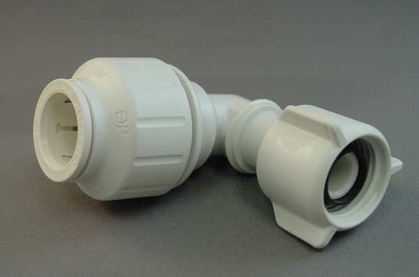 John Guest Push-to-Connect, Threaded Female Swivel Elbow, 1/2 in Tube Size, Plastic, White PEIBTC2034