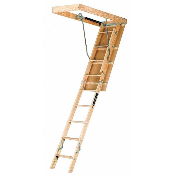 Louisville Attic Ladder, Wood, 8 ft. 3/4" to 10 ft. Ceiling Height Range, 250 lb. Load Capacity, ANSI Type I L224P