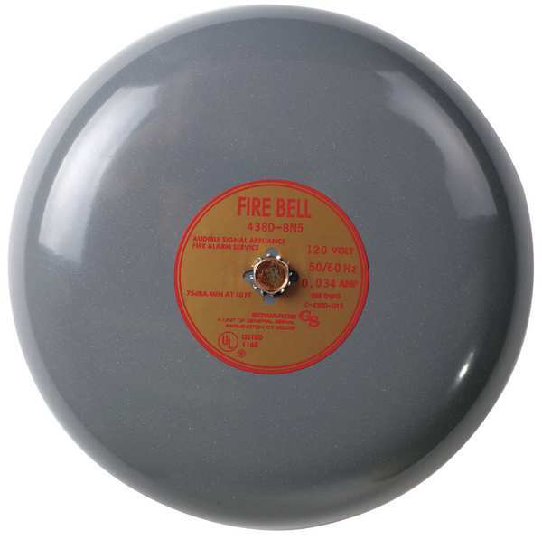 Edwards Signaling Fire Bell, Gray, 8 In. 438D-8N5