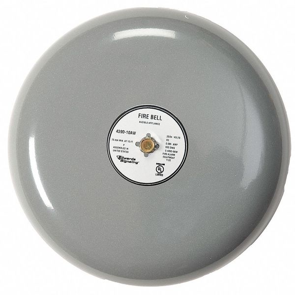 Edwards Signaling Fire Bell, Gray, 10 In., 20 to 24V 439D-10AW