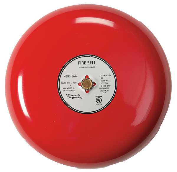 Edwards Signaling Fire Bell, Red, 8 In., 20 to 24V 439D-8AW-R