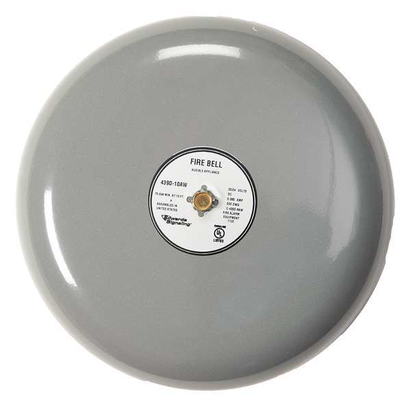 Edwards Signaling Fire Bell, Gray, 8 In., 20 to 24V 439D-8AW