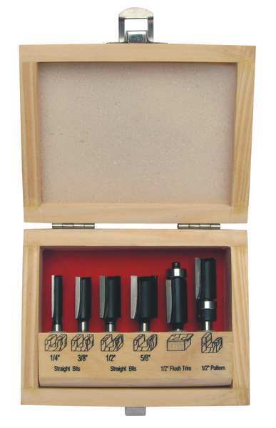 Zoro Select Router Bit Set, Straight/Trim, 1/4S, 6 Pc 16Y599