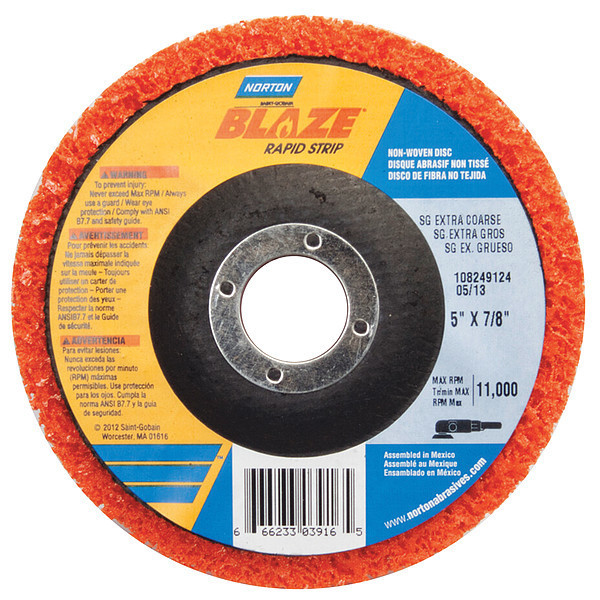 Norton Abrasives Depressed Center Wheels, Type 27, 5 in Dia, 1 in Thick, 7/8 in Arbor Hole Size, Ceramic 66623303916