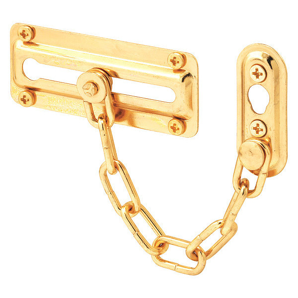 Primeline Tools Chain Door Lock, 3-7/16 in., Stamped Steel Construction, Brass-Plated (Single Pack) MP4016-1