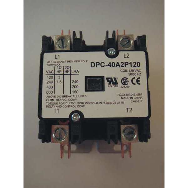 Relay And Control 120VAC Definite Purpose Contactor 2P 40A, Number of Poles: 2 DPC-40A2P120