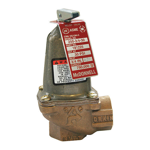 Mcdonnell & Miller Relief Valve, 3/4" 250-3/4-30