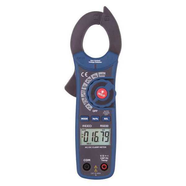 Reed Instruments True RMS AC/DC Clamp Meter with Temperature and Non-Contact Voltage Detector, 500A R5030