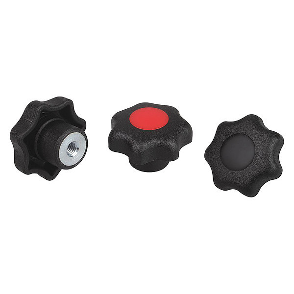 Kipp Star Grip, DIN 6336 Similar, D=M10, D1= 40, Tapped Bushing, Steel, Black Plastic, Cap: Yellow K0155.21017