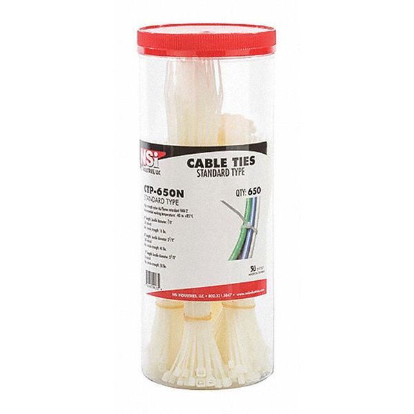 Nsi Industries Cable Tie Canister, Natural Asst, 650PK CTP-650N