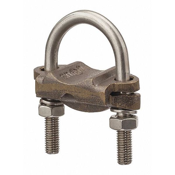 Bronze U-Bolt Clamp, Three Wires, 1-1/4″ Pipe, 2/0-4 AWG, Burial