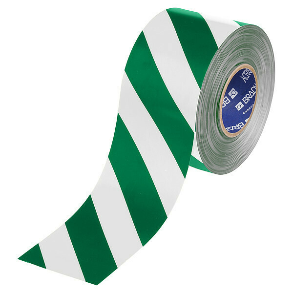 Brady Floor Marking Tape, Green/White, 4"W, 100ft 177055