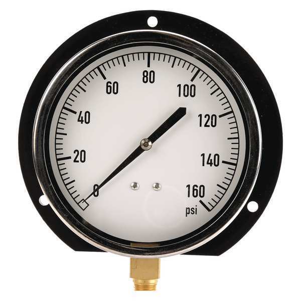 Zoro Select Pressure Gauge, 0 to 160 psi, 1/4 in MNPT, Plastic, Black 18C767
