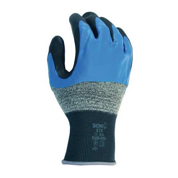 Showa Foam Nitrile Coated Gloves, 3/4 Dip Coverage, Black/Blue, L, PR 376L-08
