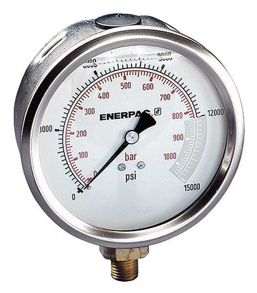 Enerpac Pressure Gauge, 0 to 15,000 psi, 1/4 in NPTF, Stainless Steel, Silver G4089L