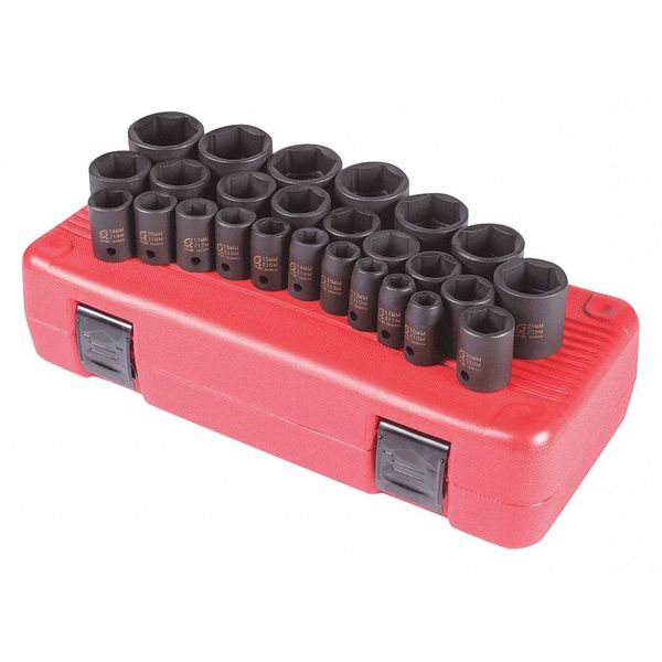 Sunex 1/2" Drive Drive Impact Socket Set, Metric, 26 pcs 2645