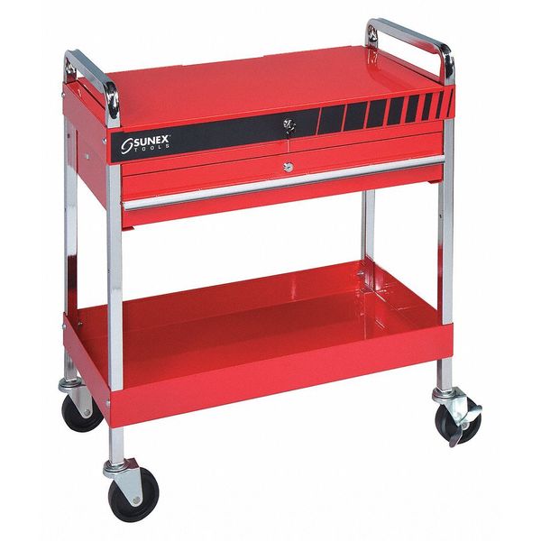 Sunex Service Cart w/ Locking Top and Drawer, 16 ga. Steel, 2 Shelves, 350 lb 8013A