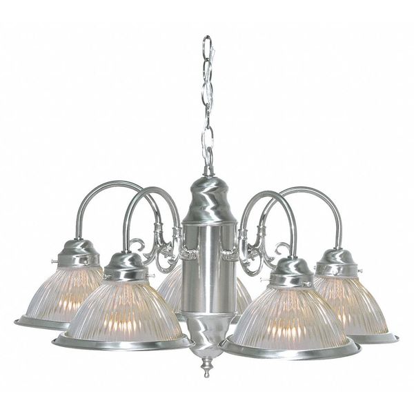 Nuvo 5 Light 22 in. Chandelier With Clear Ribbed Shades Brushed N SF76-444