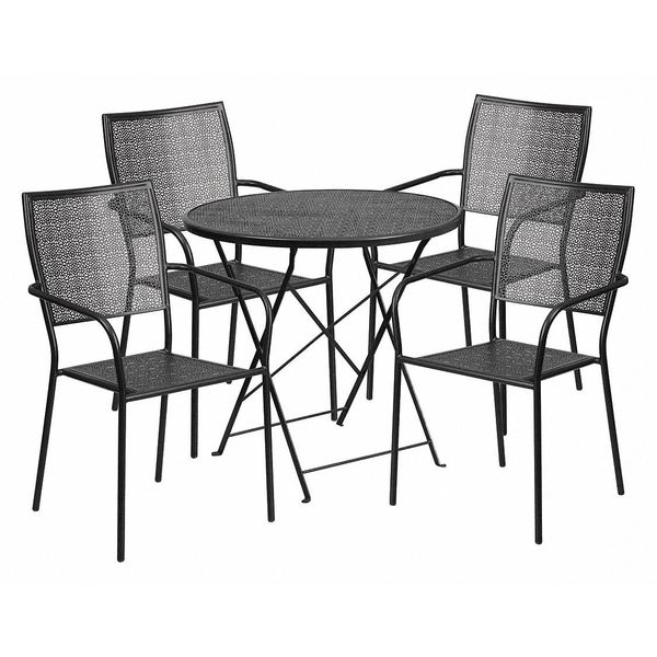 Flash Furniture 30" Round Black Steel Folding Table w/ 4 Chairs CO-30RDF-02CHR4-BK-GG