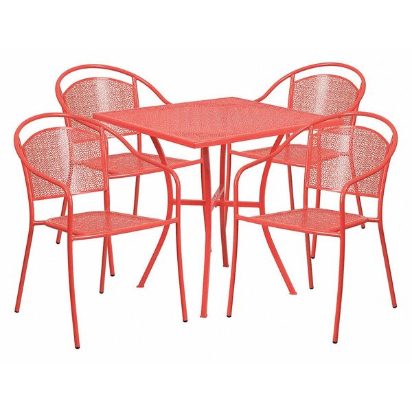 Flash Furniture 28" Square Coral Steel Patio Table with 4 Chairs CO-28SQ-03CHR4-RED-GG