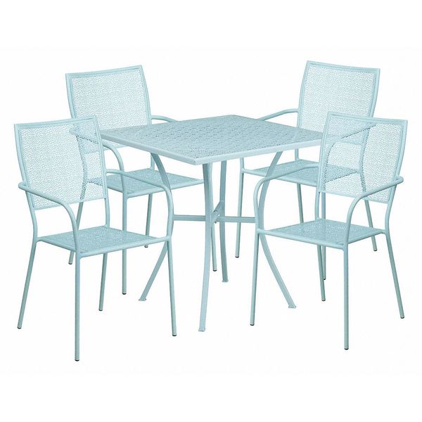 Flash Furniture 28 in Square Patio Table With 4 Chairs, Sky Blue, Steel CO-28SQ-02CHR4-SKY-GG