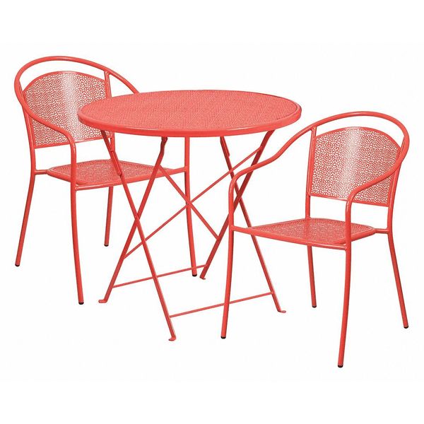 Flash Furniture 30" Round Coral Steel Folding Table w/ 2 Chairs CO-30RDF-03CHR2-RED-GG