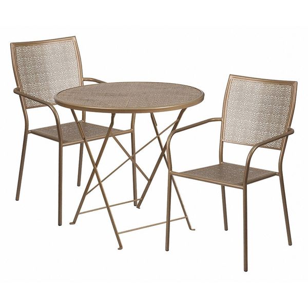 Flash Furniture 30" Round Gold Steel Folding Table with 2 Chairs CO-30RDF-02CHR2-GD-GG