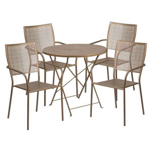 Flash Furniture 30" Round Gold Steel Folding Table w/ 4 Chairs CO-30RDF-02CHR4-GD-GG