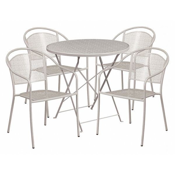 Flash Furniture 30" Round Lt Gray Steel Folding Table w/ 4 Chairs CO-30RDF-03CHR4-SIL-GG