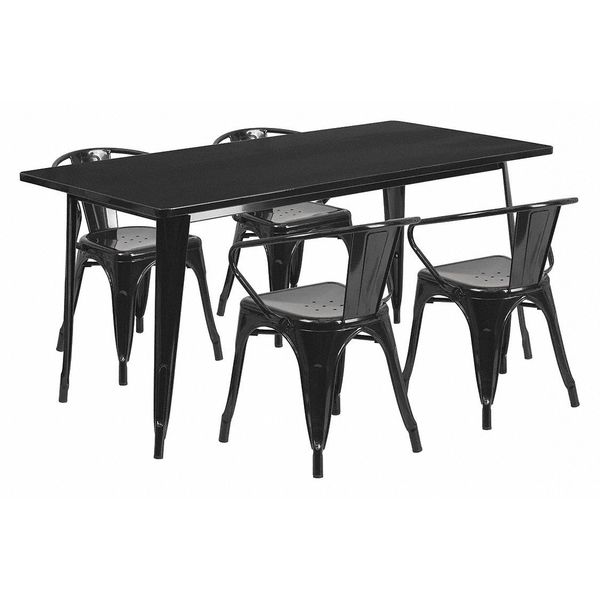 Flash Furniture Rectangle 31.5" W, 63" L, 29.5" H, Metal Top, Black ET-CT005-4-70-BK-GG