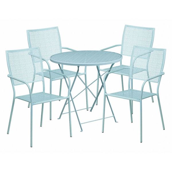 Flash Furniture 30" Round Sky Blue Steel Folding Table w/4 Chairs CO-30RDF-02CHR4-SKY-GG