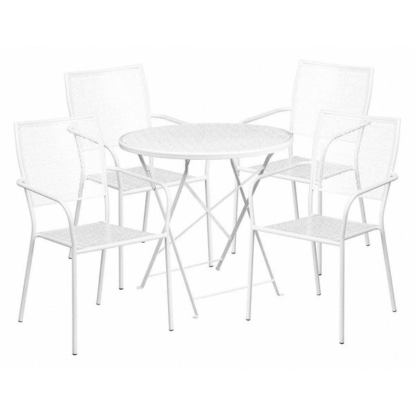 Flash Furniture 30" Round White Steel Folding Table w/ 4 Chairs CO-30RDF-02CHR4-WH-GG