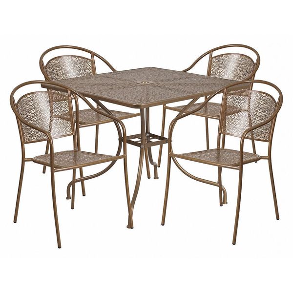 Flash Furniture 35.5" Square Gold Steel Table with 4 Chairs CO-35SQ-03CHR4-GD-GG