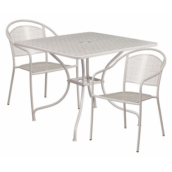 Flash Furniture 35.5" Square Lt Gray Steel Table w/ 2 Chairs CO-35SQ-03CHR2-SIL-GG