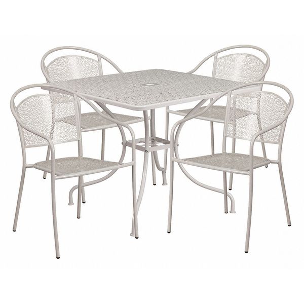 Flash Furniture 35.5" Square Lt Gray Steel Table w/ 4 Chairs CO-35SQ-03CHR4-SIL-GG