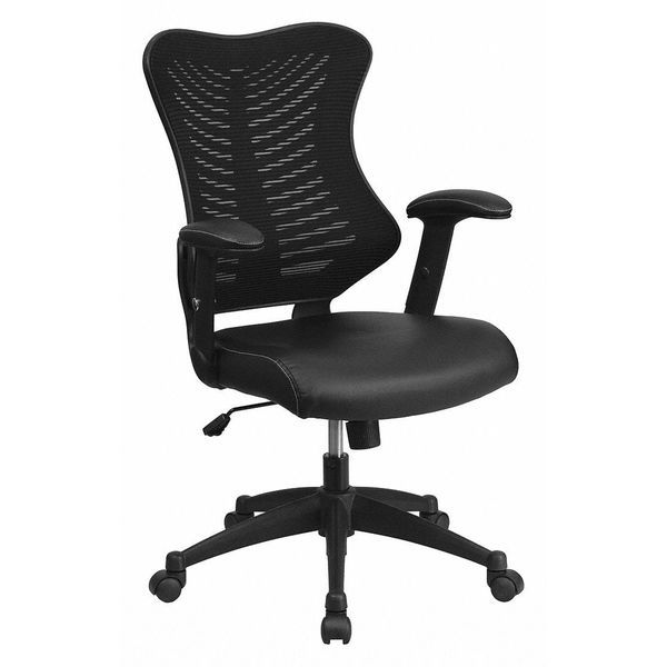 Flash Furniture Contemporary Chair, Mesh, 17-1/2" to 21-3/4" Height, Adjustable Arms, Black LeatherSoft/Mesh BL-ZP-806-BK-LEA-GG