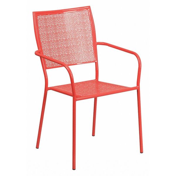 Flash Furniture Coral Steel Patio Arm Chair with Square Back CO-2-RED-GG