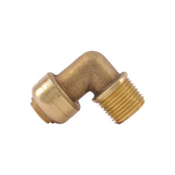 Sharkbite Push-to-Connect, Threaded Male Elbow, 3/8 in Tube Size, Brass, Brass U276LF