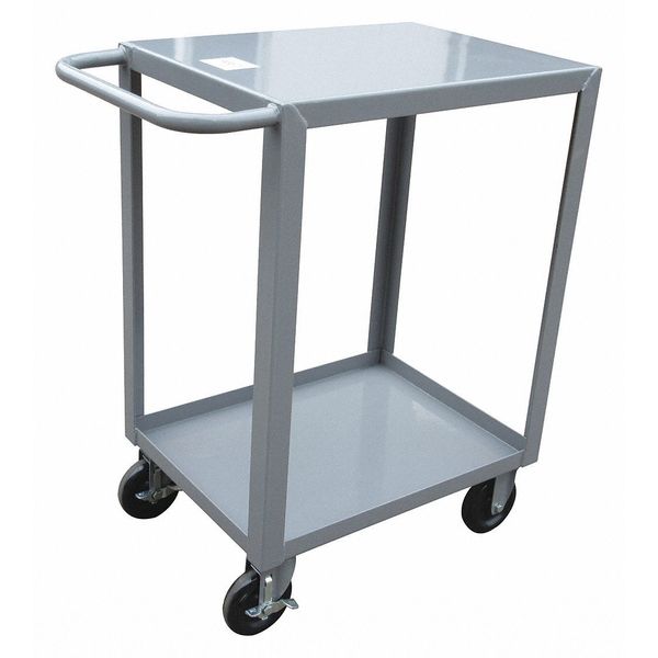 Zoro Select Utility Cart with Lipped & Flush Metal Shelves, Steel, Flat, 2 Shelves, 1,200 lb 19G817