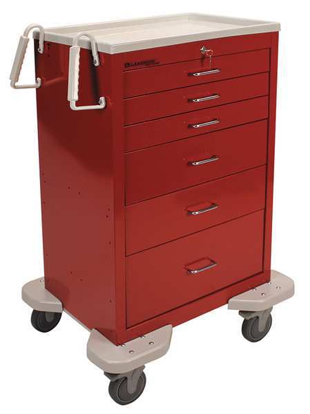 Lakeside General Medical Supply Cart with Drawers, Steel, Ergonomic, 1 Shelves, 300 lb C-630-K-1R
