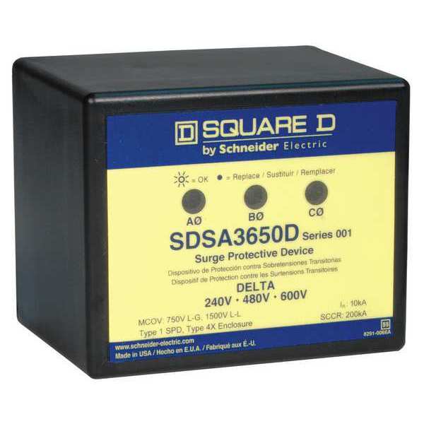 Square D Surge Protector, 3 Phase, 600V, 3 Poles, 3, 40kA SDSA3650D