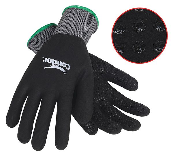 Condor Nitrile Coated Gloves, Full Coverage, Black/Gray, S, PR 19K995