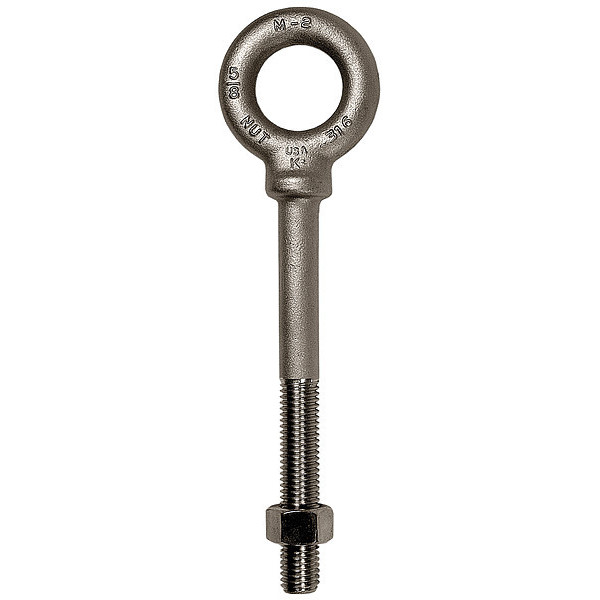 Ken Forging Machinery Eye Bolt With Shoulder, 5/8"-11, 12 in Shank, 1-3/8 in ID, 316 Stainless Steel, Plain N2027-316SS-12