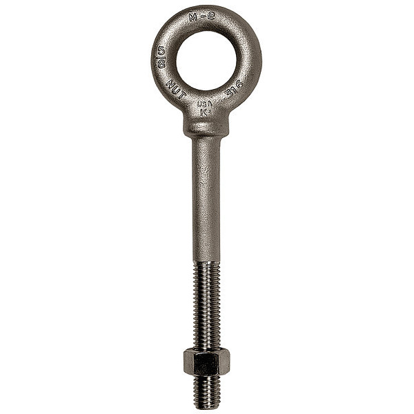 Ken Forging Machinery Eye Bolt With Shoulder, 1-1/2"-6, 6 in Shank, 2-1/2 in ID, 316 Stainless Steel, Plain N2034-316SS-6