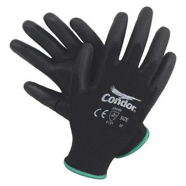 Condor Polyurethane Coated Gloves, Palm Coverage, Black, XL, PR 19L482