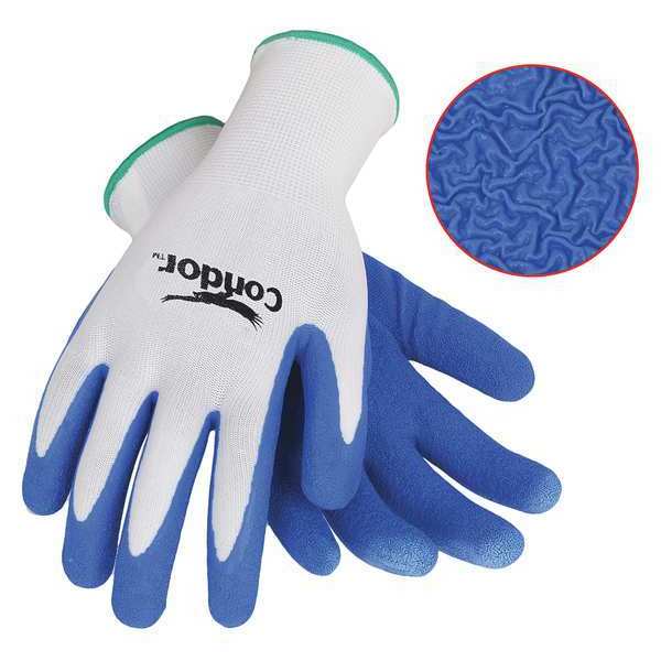 Condor Natural Rubber Latex Coated Gloves, Palm Coverage, Blue/White, L, PR 19L450