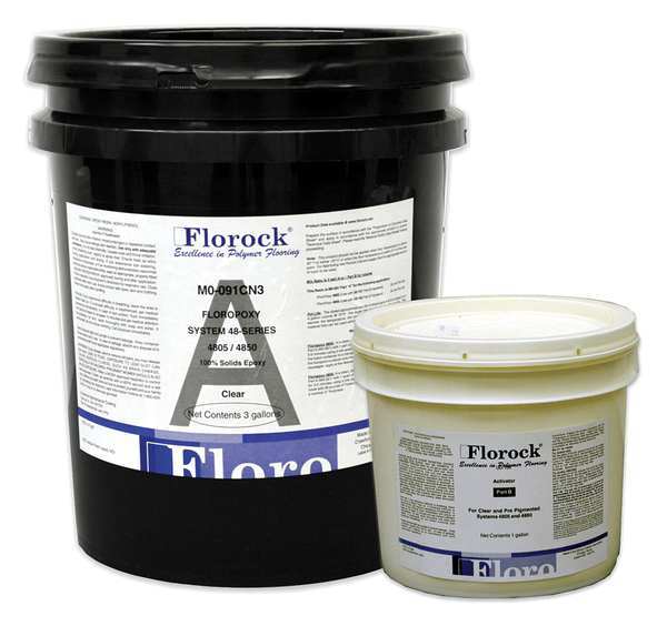 Florock 4 gal Floor Resin 4805 Kit, High Gloss Finish, Clear, 100% Solid Base U0-161KT