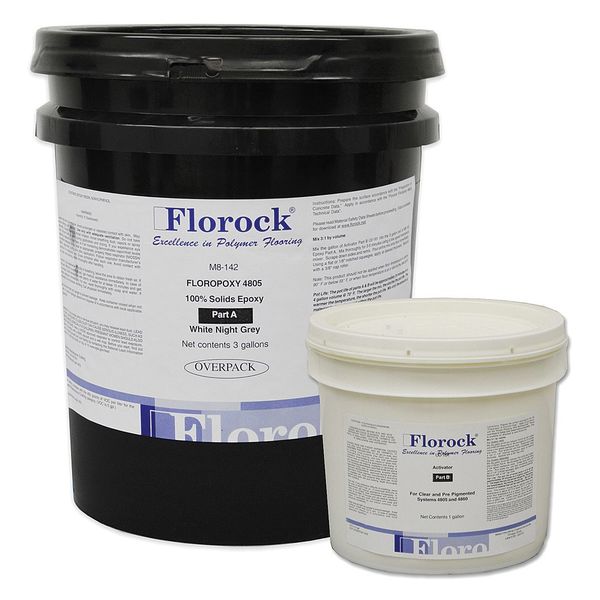 Florock 4 gal Floor Resin 4805 Kit, High Gloss Finish, Gray, 100% Solid Base M8-142KT4